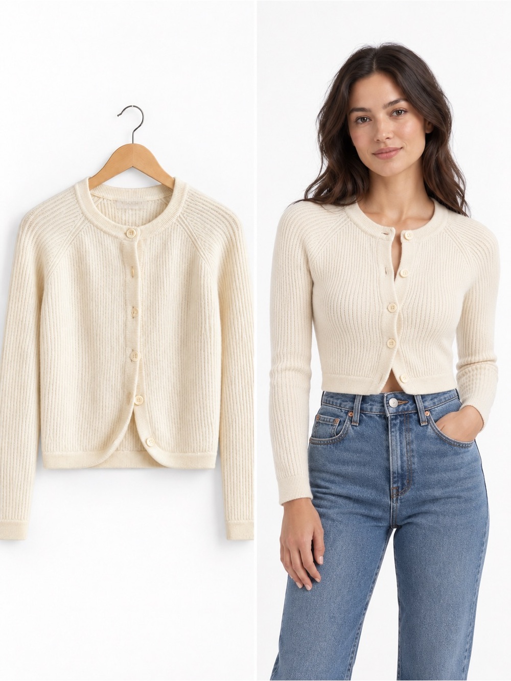 NAADAM Cream Button-Front Ribbed Knit Cardigan